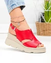Sandale dama piele naturala rosii cu inchidere catarama si talpa tip platforma PV975 2