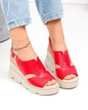 Sandale dama piele naturala rosii cu inchidere catarama si talpa tip platforma PV975 3