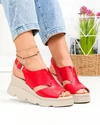Sandale dama piele naturala rosii cu inchidere catarama si talpa tip platforma PV975 4