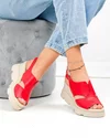 Sandale dama piele naturala rosii cu inchidere catarama si talpa tip platforma PV975 5