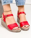 Sandale dama piele naturala rosii cu platforma si inchidere catarama PV920 3