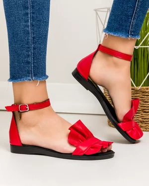 Sandale dama piele naturala rosii cu talpa subtire si inchidere catarama PV970