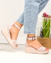 Sandale dama piele naturala roz cu imprimeu floral si inchidere catarama PV959 5