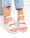 Sandale dama piele naturala roz cu inchidere catarama si accesoriu metalic PV980 1
