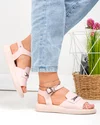 Sandale dama piele naturala roz cu inchidere catarama si accesoriu metalic PV980 5
