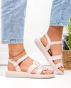 Sandale dama piele naturala roz cu inchidere catarama si talpa bej PV903 4