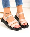 Sandale dama piele naturala roz cu inchidere catarama si talpa neagra TN6512 1