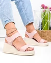 Sandale dama piele naturala roz cu inchidere scai si talpa bej T6024 2
