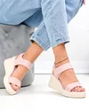 Sandale dama piele naturala roz cu inchidere scai si talpa bej T6024 3