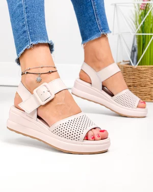 Sandale dama piele naturala roz cu model perforat JY5210