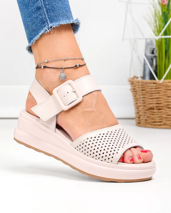 Sandale dama piele naturala roz cu model perforat JY5210