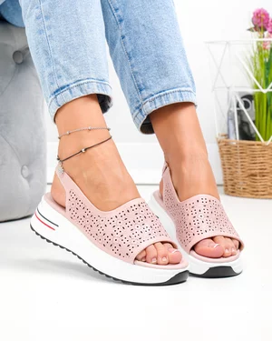 Sandale dama piele naturala roz cu model perforat si talpa groasa T6034