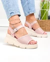 Sandale dama piele naturala roz cu talpa bej si inchidere catarama T6025 6