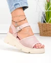 Sandale dama piele naturala roz cu talpa bej si inchidere catarama T6025 3