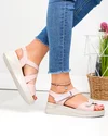 Sandale dama piele naturala roz cu talpa bej si inchidere scai JY5800 2