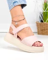 Sandale dama piele naturala roz cu talpa bej si inchidere scai T6032 5