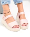 Sandale dama piele naturala roz cu talpa bej si inchidere scai T6032 1