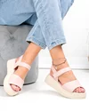 Sandale dama piele naturala roz cu talpa bej si inchidere scai T6032 6