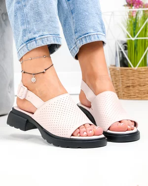 Sandale dama piele naturala roz perforate cu inchidere catarama F001-802
