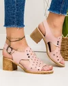 Sandale dama piele naturala roz perforate cu inchidere catarama PV973 2