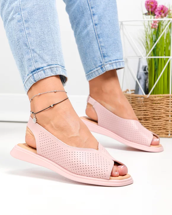 Sandale dama piele naturala roz perforate cu talpa flexibila T6028