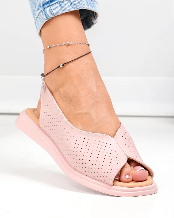 Sandale dama piele naturala roz perforate cu talpa flexibila T6028