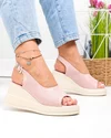Sandale dama piele naturala roz perforate cu talpa tip platforma T6018 2