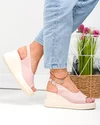 Sandale dama piele naturala roz perforate cu talpa tip platforma T6018 4