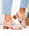 Sandale dama piele naturala roz perforate cu toc gros JY5831 4