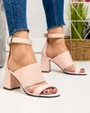Sandale dama piele naturala roz pudra cu inchidere catarama si toc gros WIZ61 4
