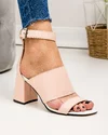 Sandale dama piele naturala roz pudra cu inchidere catarama si toc gros WIZ61 5