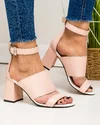 Sandale dama piele naturala roz pudra cu inchidere catarama si toc gros WIZ61 2