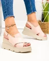 Sandale dama piele naturala roz pudra cu inchidere scai si model incrucisat AKD   2000 1