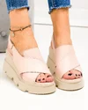 Sandale dama piele naturala roz pudra cu inchidere scai si model incrucisat AKD   2000 3