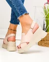 Sandale dama piele naturala roz pudra cu inchidere scai si model incrucisat AKD   2000 5