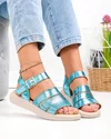 Sandale dama piele naturala texturata turcoaz cu inchidere catarama PV981 5