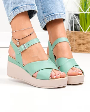 Sandale dama piele naturala turcoaz deschis cu inchidere catarama PV977