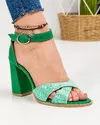 Sandale dama piele naturala verde cu turcoaz si toc gros LF148 1
