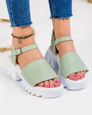 Sandale dama piele naturala verde deschis cu talpa alba PV946