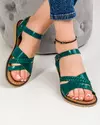 Sandale dama piele naturala verde inchis cu inchidere catarama MS009 1