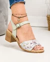 Sandale dama piele naturala verde menta cu imprimeu floral PV957 2