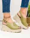 Sandale dama piele naturala verde-olive cu inchidere catarama AKD   4000 4