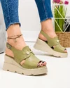 Sandale dama piele naturala verde-olive cu inchidere scai AKD   3000 2