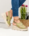 Sandale dama piele naturala verde-olive cu inchidere scai AKD   3000 4