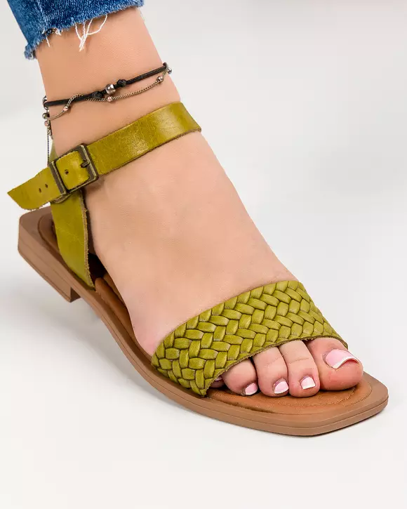 Sandale dama piele naturala verzi cu inchidere catarama MS005