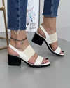 Sandale Piele Naturala Cu Toc Si Bareta Elastica Bej AK0165 2