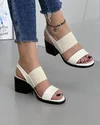 Sandale Piele Naturala Cu Toc Si Bareta Elastica Bej AK0165 3
