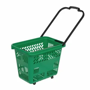 Cos de cumparaturi cu roti si maner 54 litri, Verde