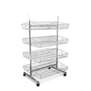 Raft market cromat cu 8 cosuri – Stand de prezentare pe roti, 70 cm