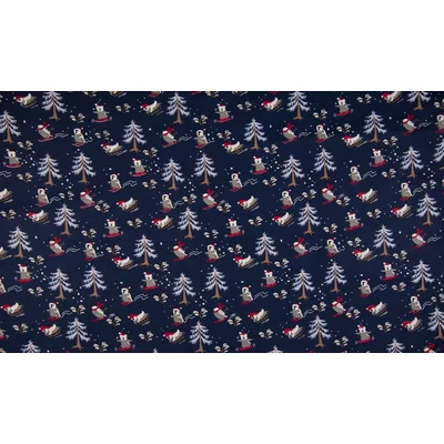 Christmas Poplin Cotton print - Skiing Navy